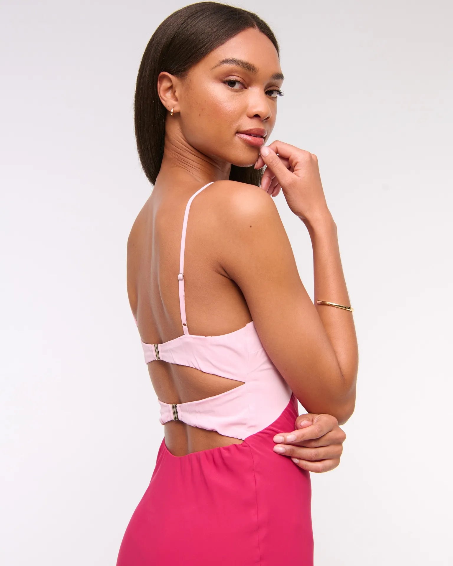 Blush & Fuchsia Cut-Out Satin Maxi Dress