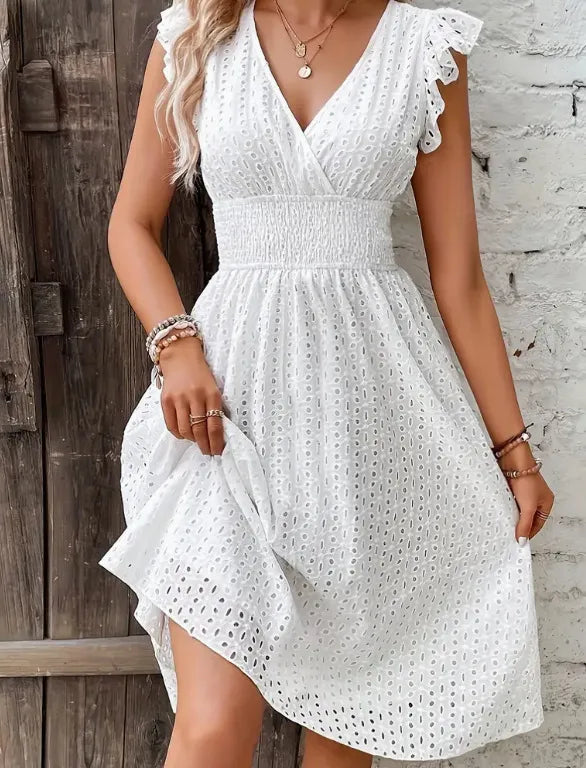 Amelia Broderie Flutter Sleeve Midi Dress