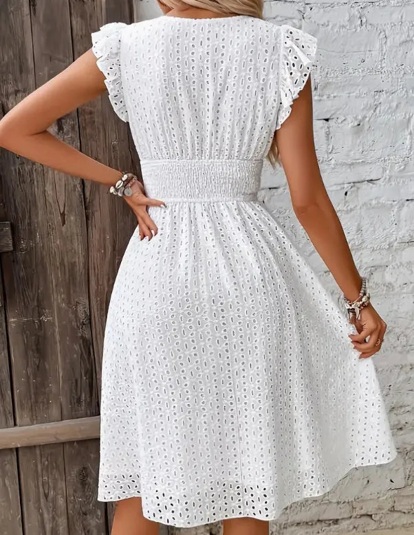 Amelia Broderie Flutter Sleeve Midi Dress