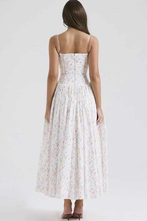 Celeste Corset Midi Dress - White Print