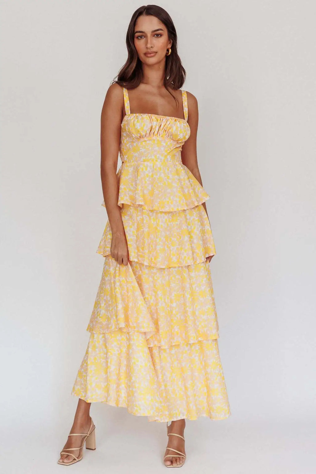 Summer Bloom Tiered Maxi Dress - Yellow