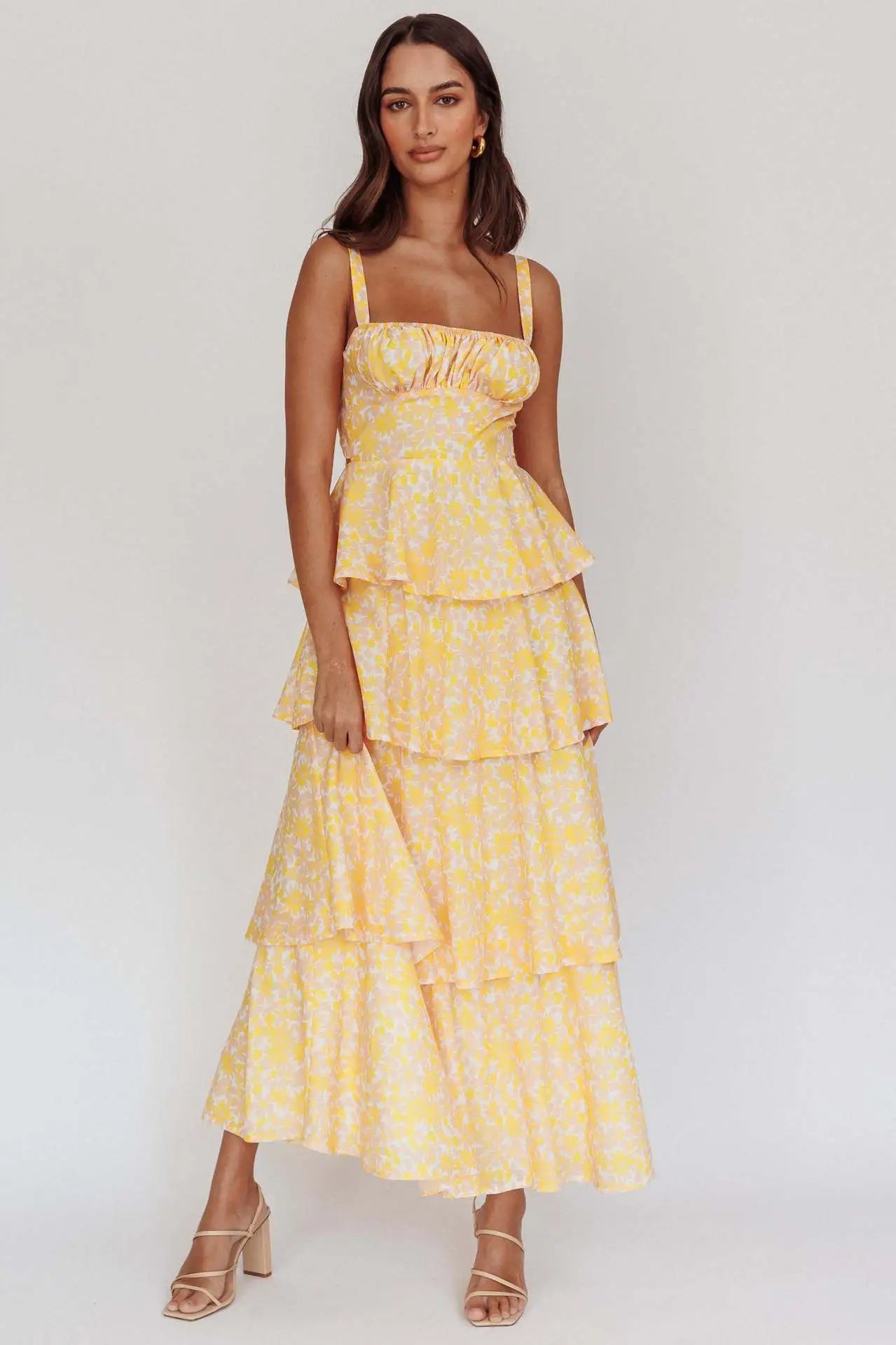 Summer Bloom Tiered Maxi Dress - Yellow