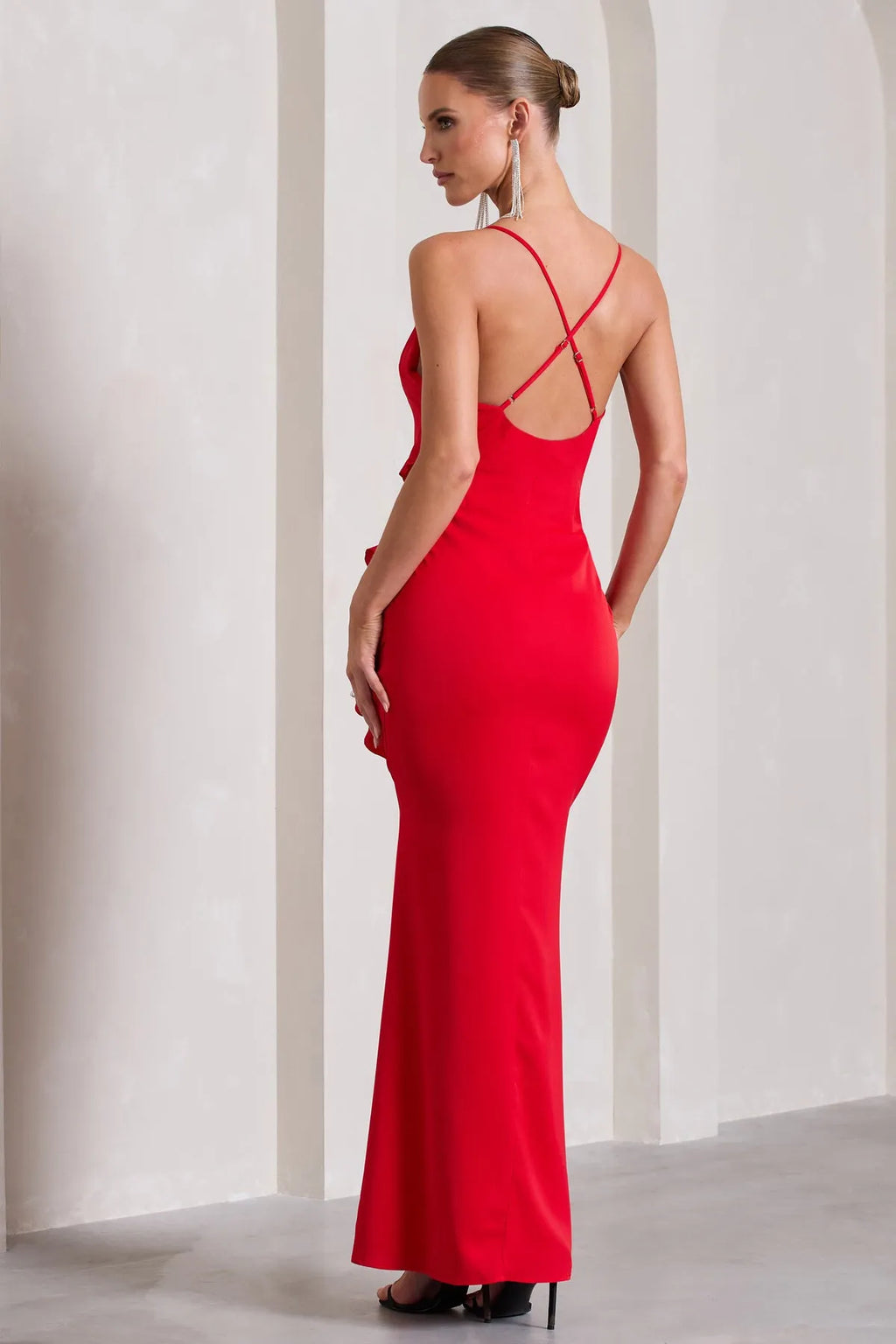 Seraphina Ruffle Split Maxi Dress - Red