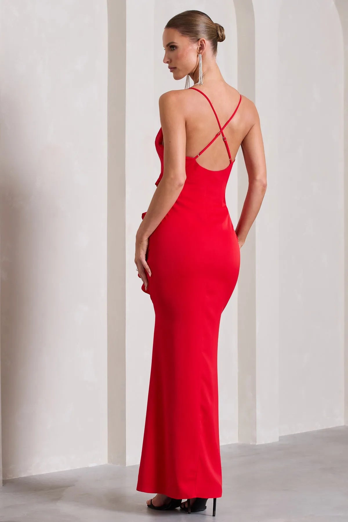 Seraphina Ruffle Split Maxi Dress - Red