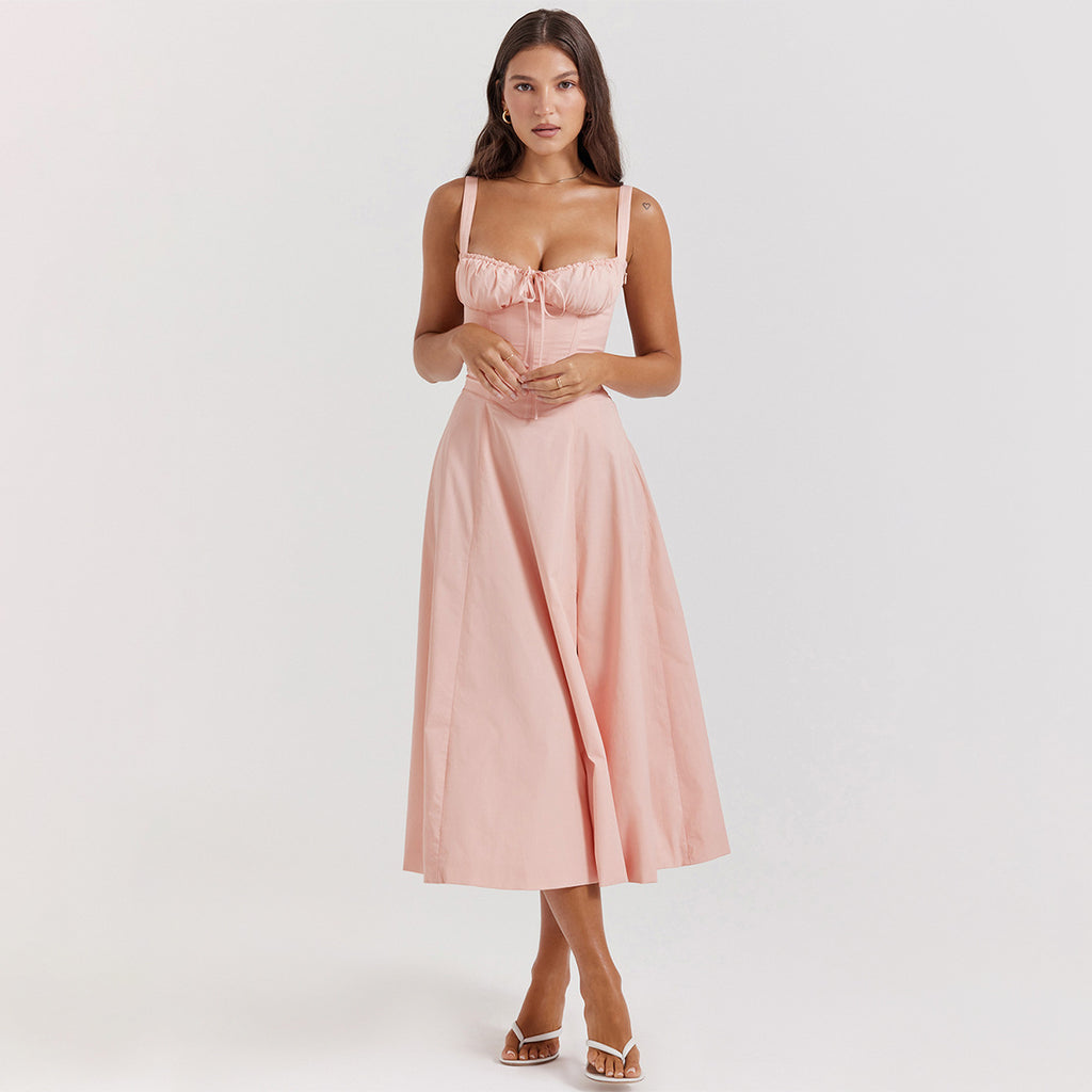 Rosalie Floral Corset Midi Dress - Pink