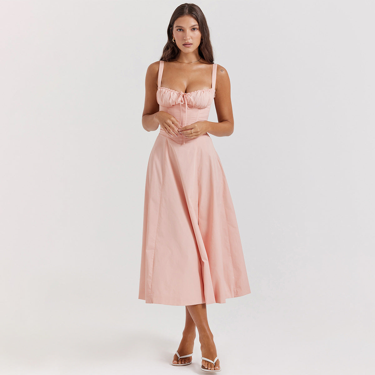 Rosalie Floral Corset Midi Dress - Pink