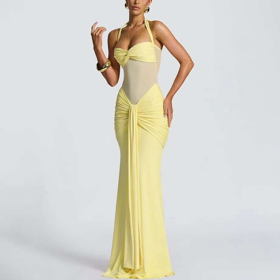 Golden Glow Ruched Maxi Dress - Yellow