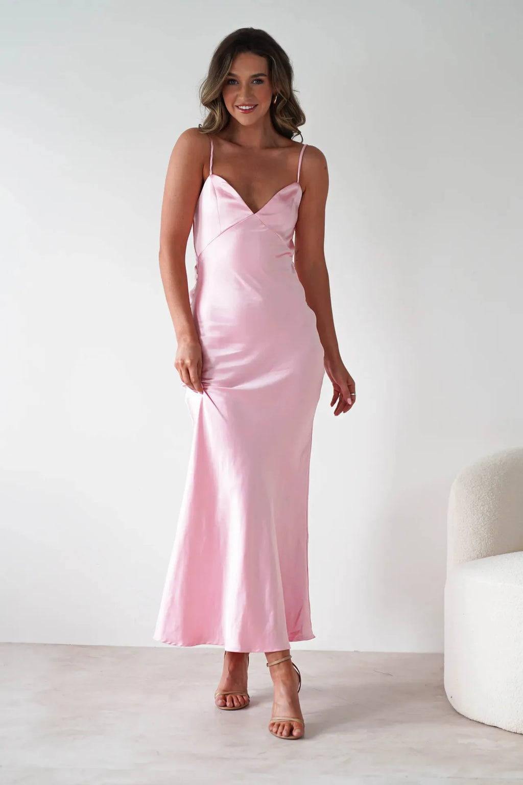 Rosalie Satin Slip Maxi Dress - Blush Pink