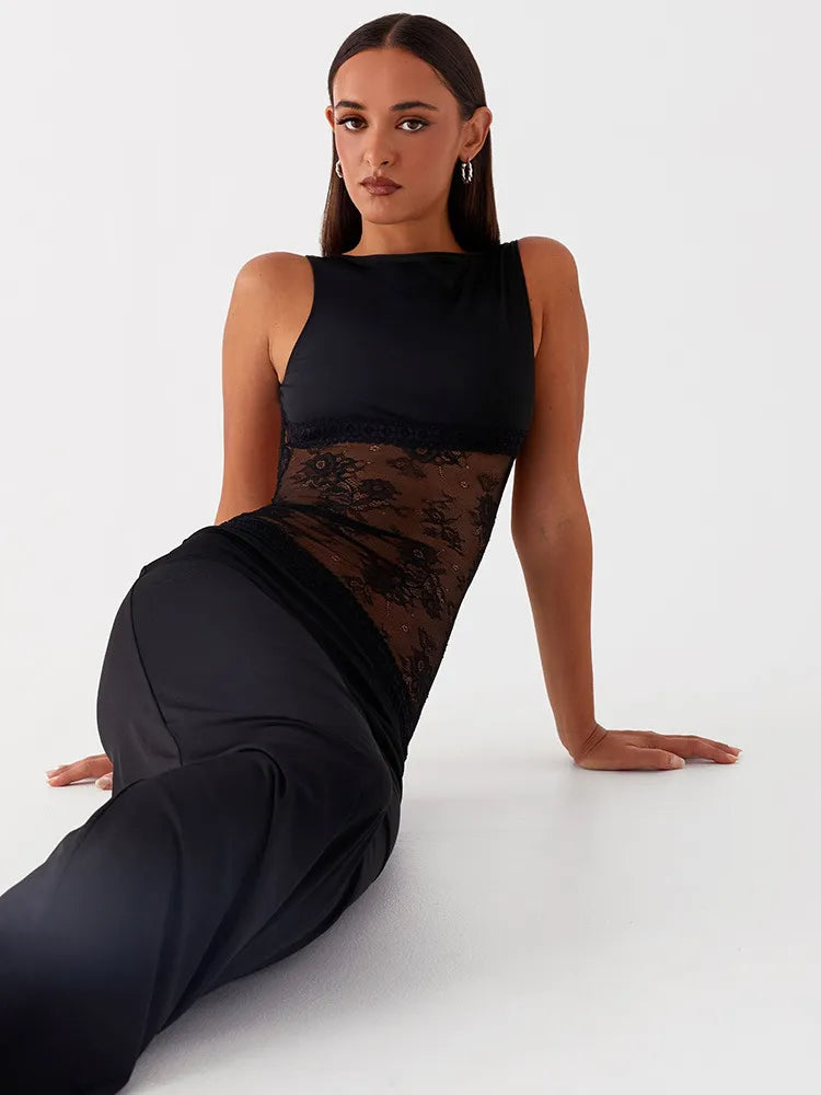 Midnight Lace Contour Maxi Dress