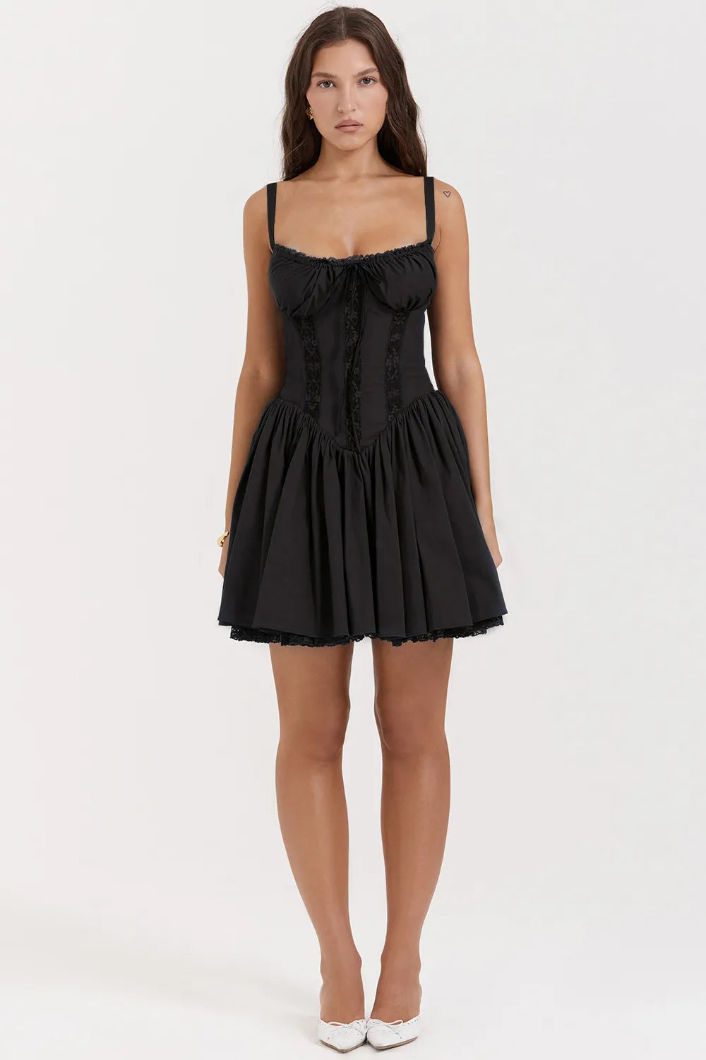 Romance Lace Trim Mini Dress - Black