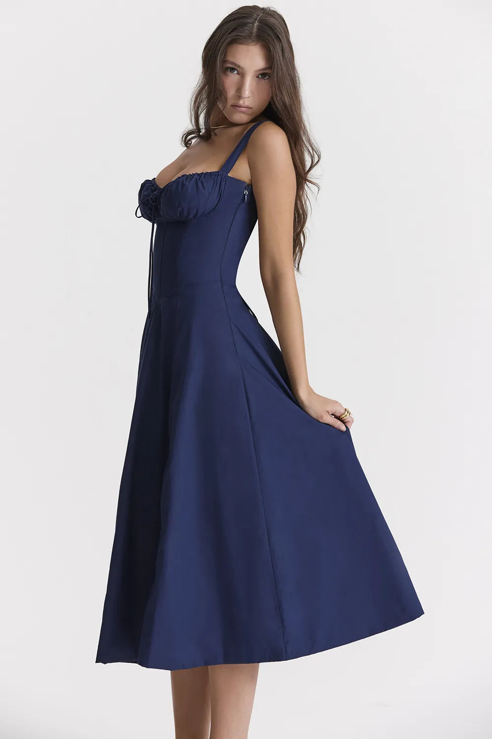 Everly Sweetheart Corset Midi Dress - Dark Blue