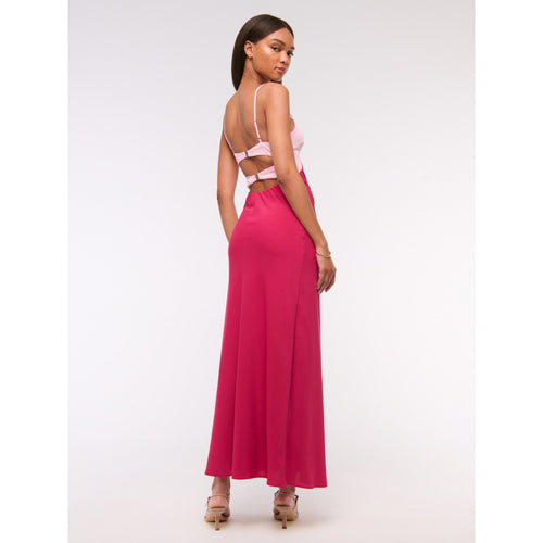 Blush & Fuchsia Cut-Out Satin Maxi Dress