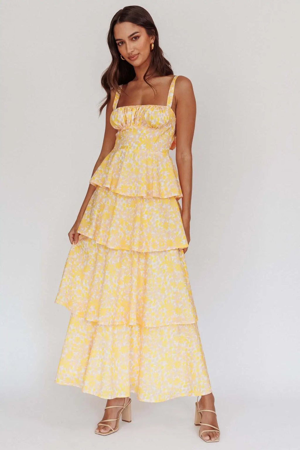 Summer Bloom Tiered Maxi Dress - Yellow