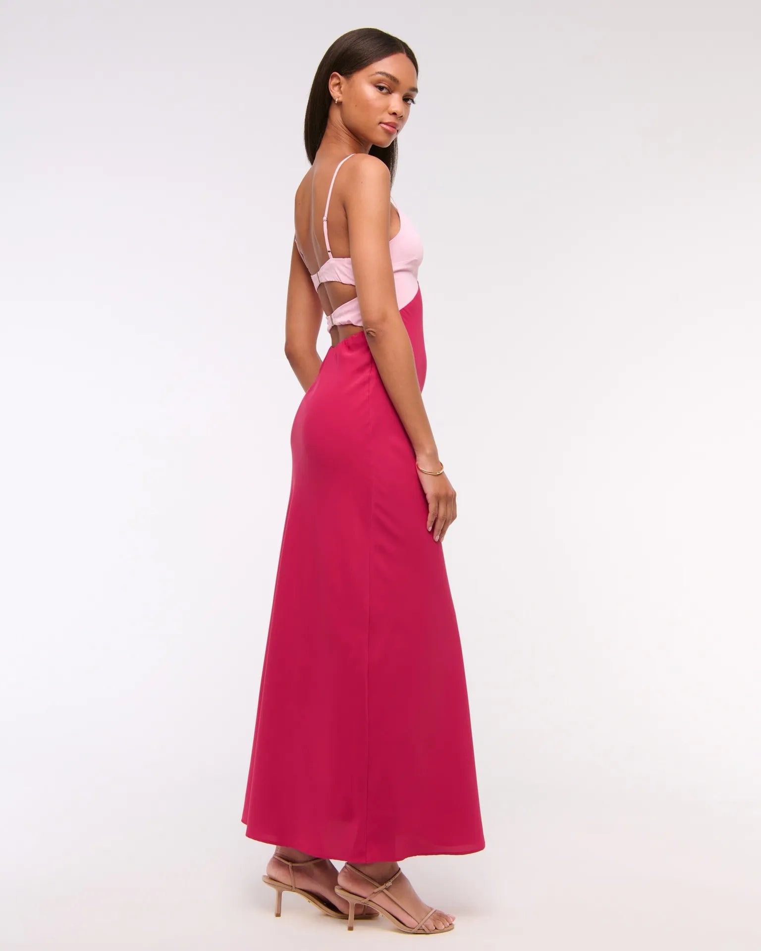 Blush & Fuchsia Cut-Out Satin Maxi Dress