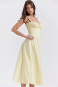 Everly Sweetheart Corset Midi Dress - Light yellow flower