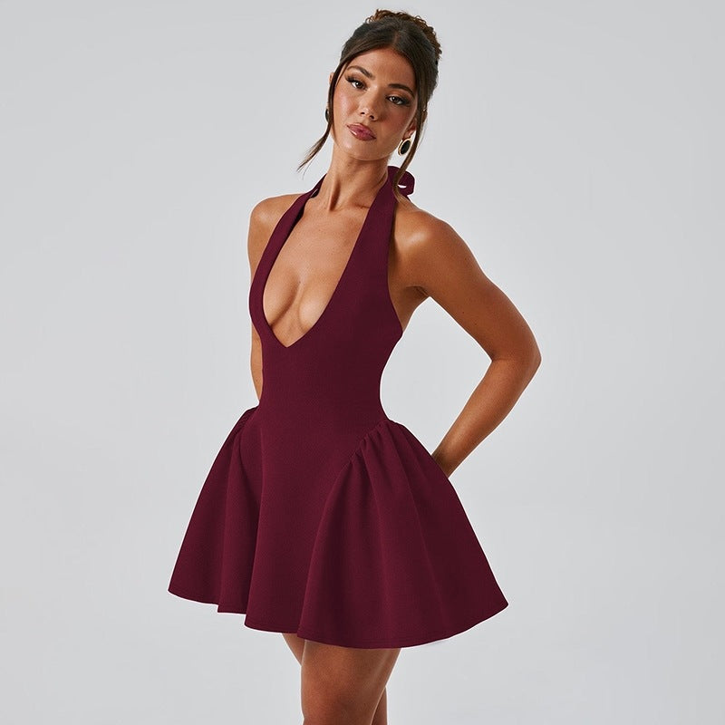 Midnight Muse Deep V Halter Mini Dress