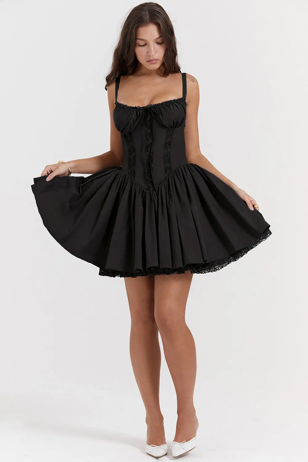 Romance Lace Trim Mini Dress - Black
