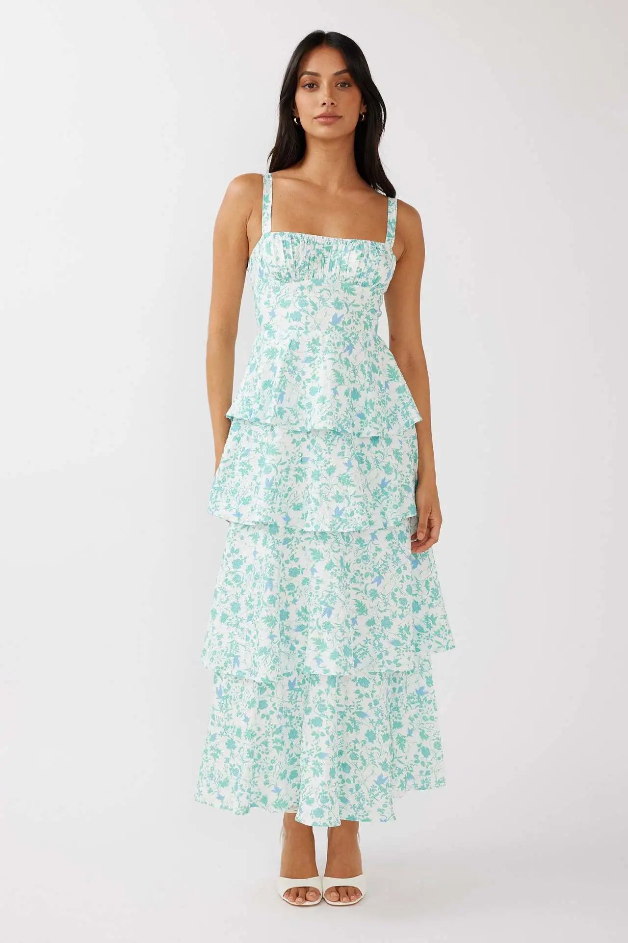 Summer Bloom Tiered Maxi Dress - Green