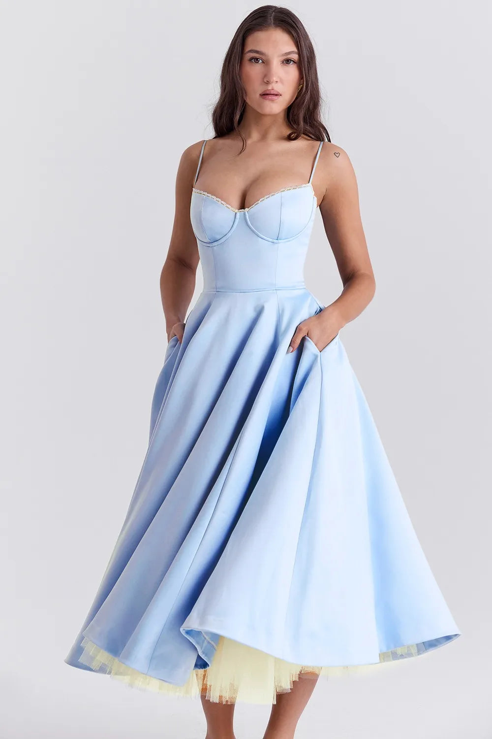 Waistband Sexy Space Girl Midi Dress - Blue
