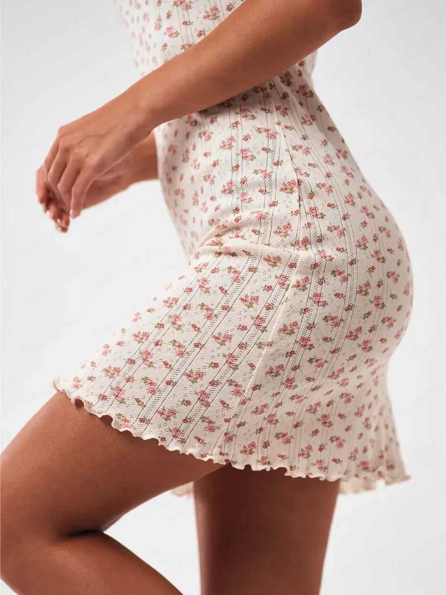Sweet Bloom Ribbed Floral Mini Dress