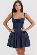 Romance Lace Trim Mini Dress - Navy Blue