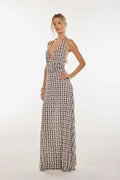 Monroe Polka Dot Plunge Halter Maxi Dress