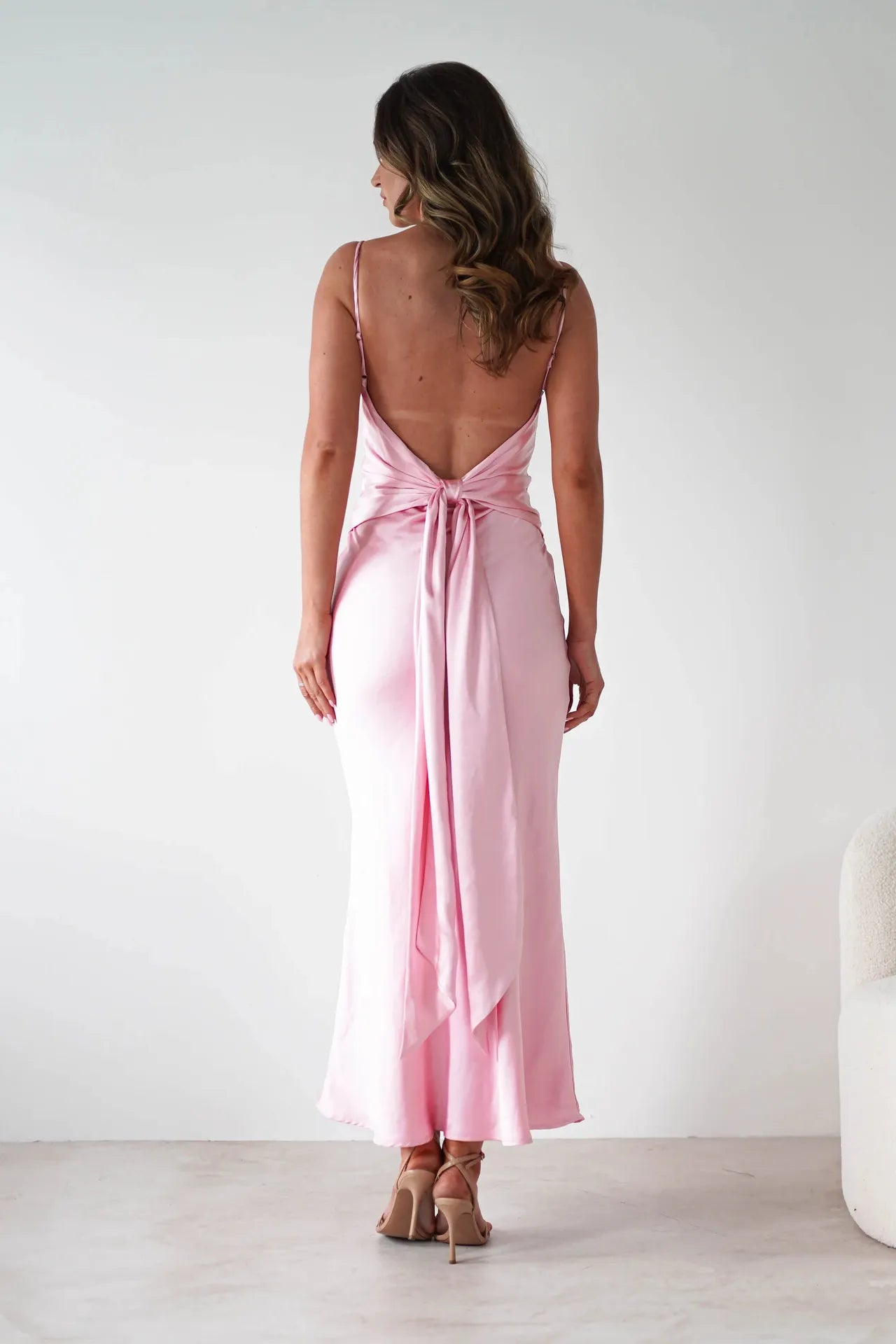 Rosalie Satin Slip Maxi Dress - Blush Pink