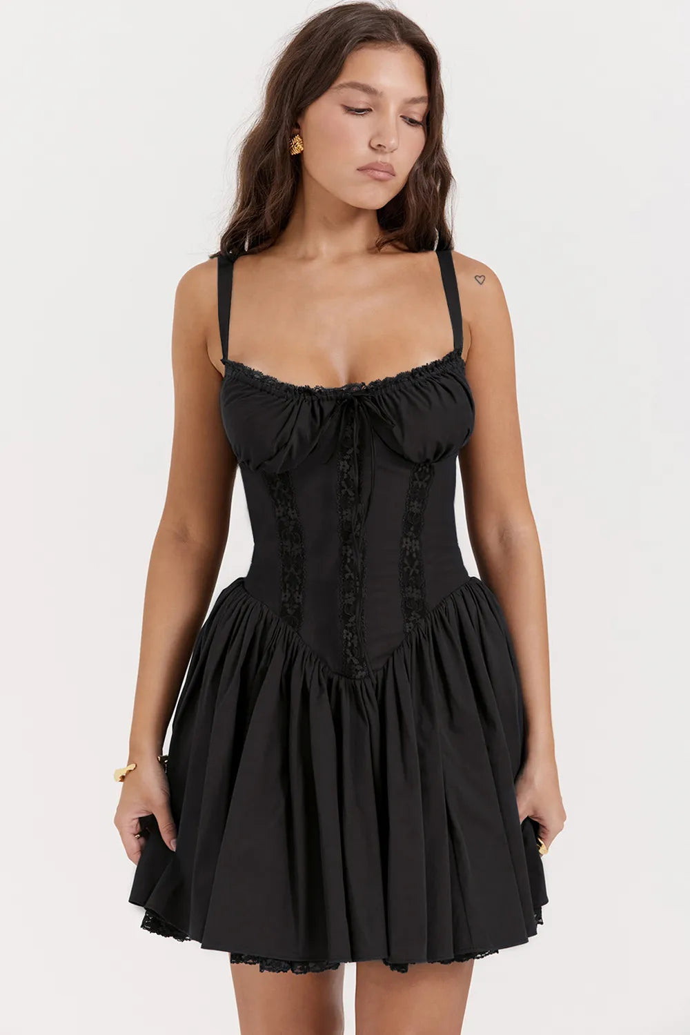 Romance Lace Trim Mini Dress - Black