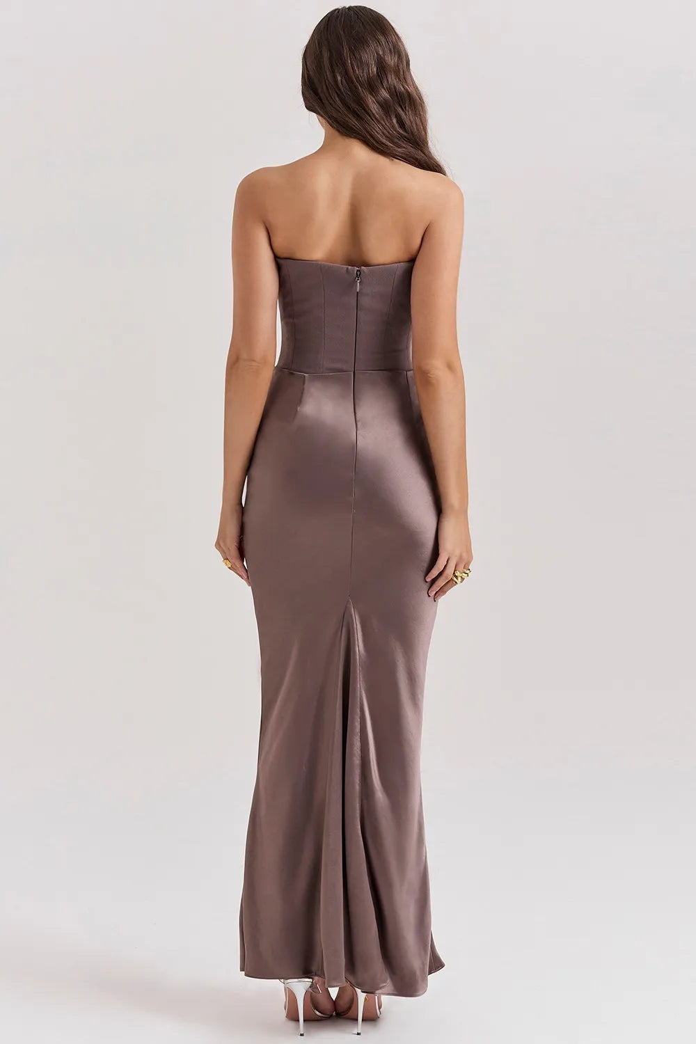 Moonlit Elegance Strapless Satin Maxi Dress
