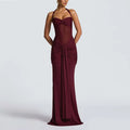 Golden Glow Ruched Maxi Dress - Burgundy