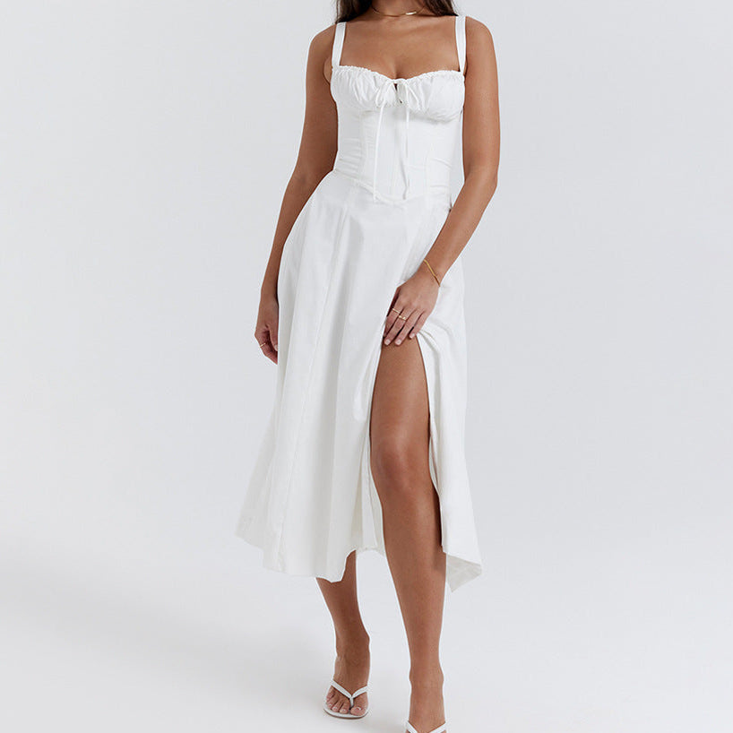 Rosalie Floral Corset Midi Dress - White