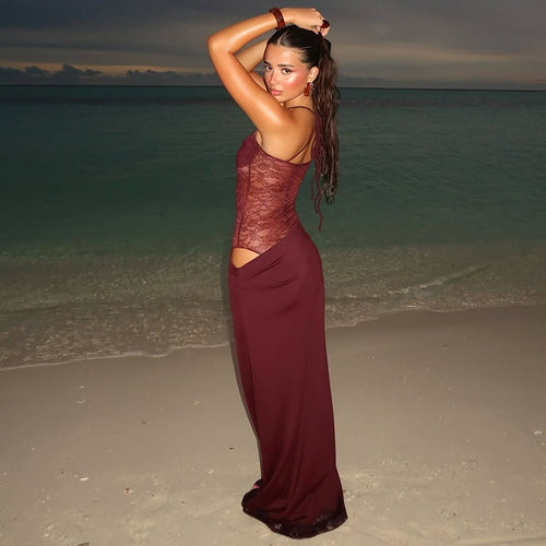 Celeste Lace Panel Maxi Dress - Burgundy