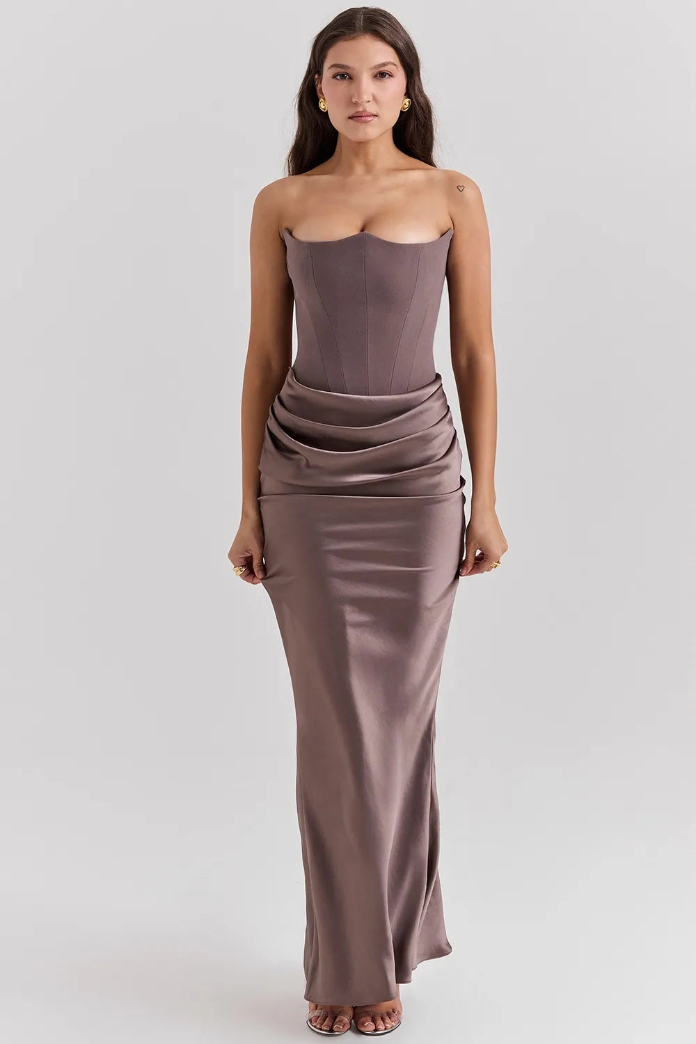 Moonlit Elegance Strapless Satin Maxi Dress