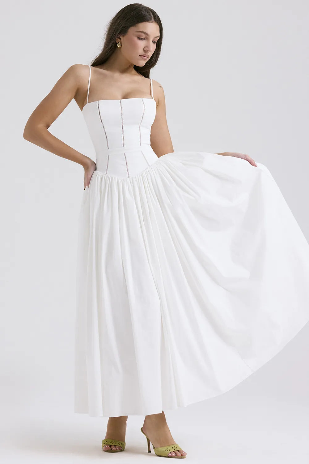 Celeste Corset Midi Dress - White