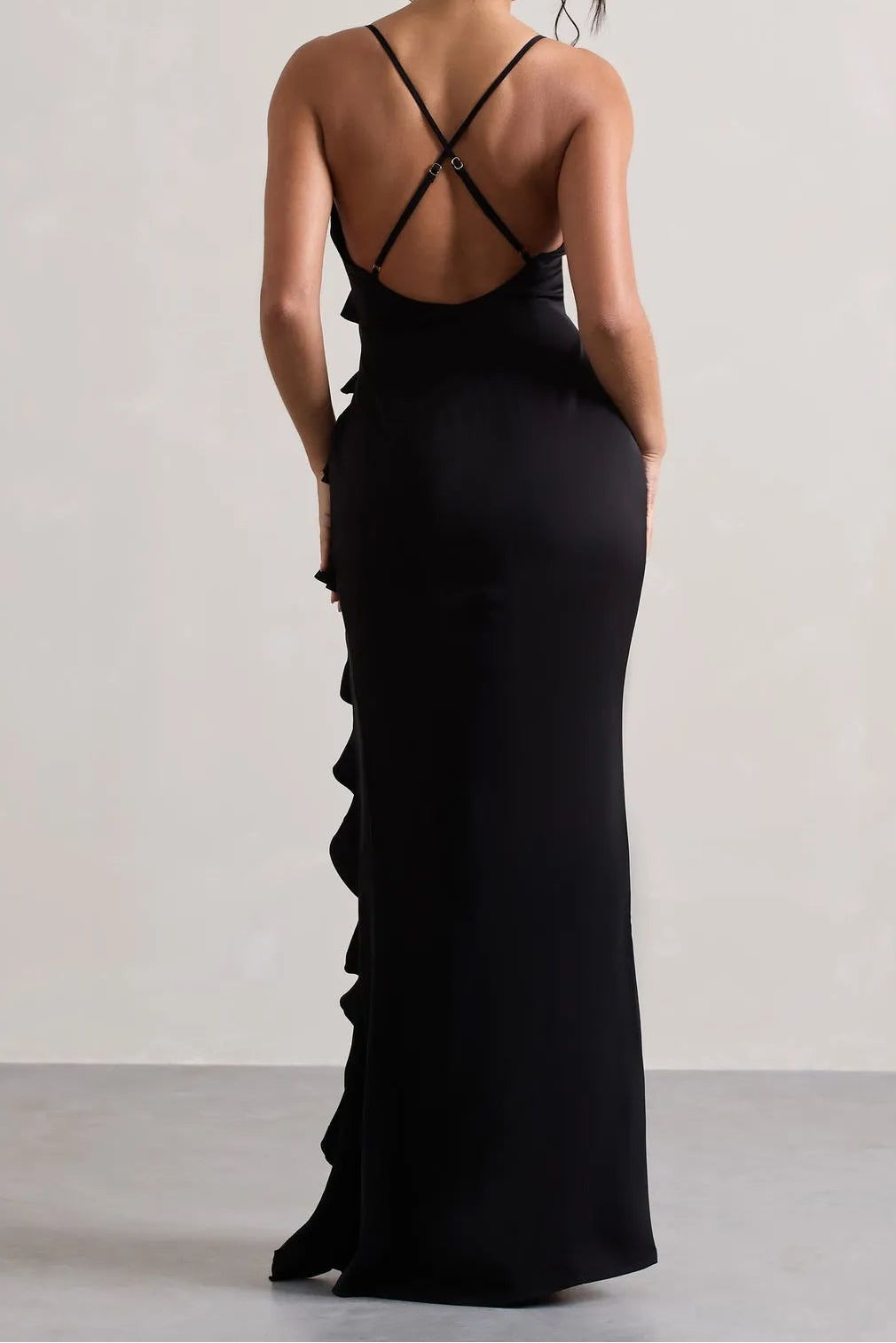 Seraphina Ruffle Split Maxi Dress - Black