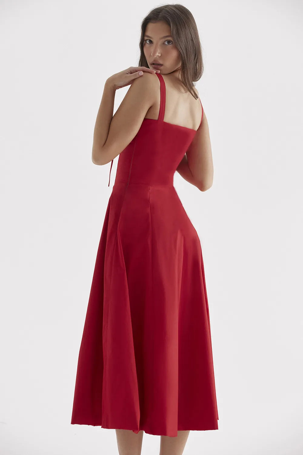 Everly Sweetheart Corset Midi Dress - Bright red
