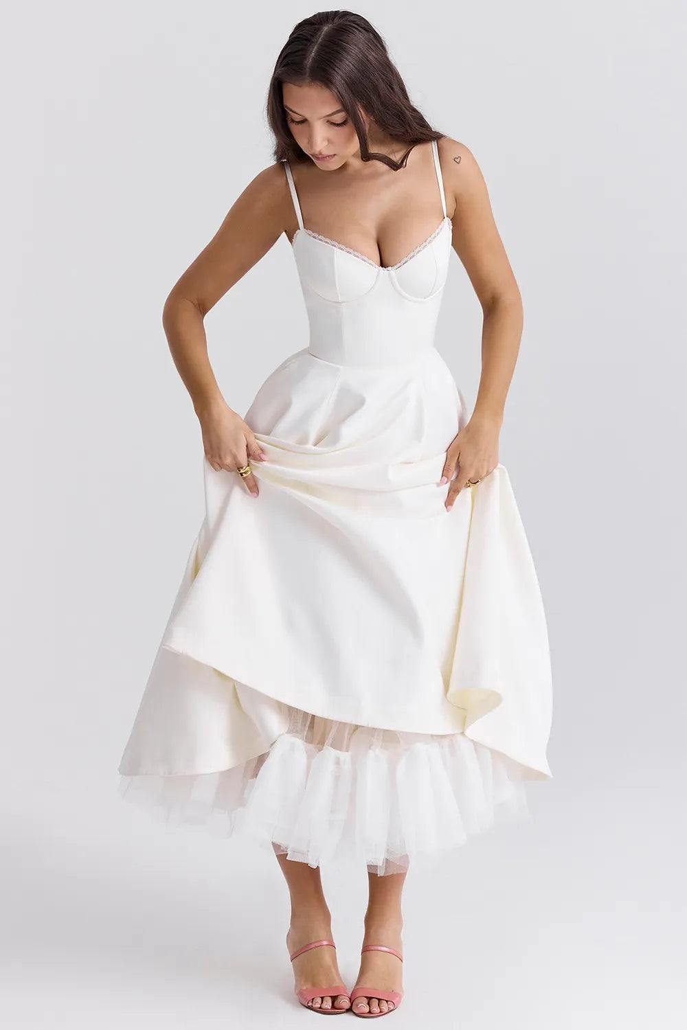 Waistband Sexy Space Girl Midi Dress - White