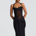 Golden Glow Ruched Maxi Dress - Black