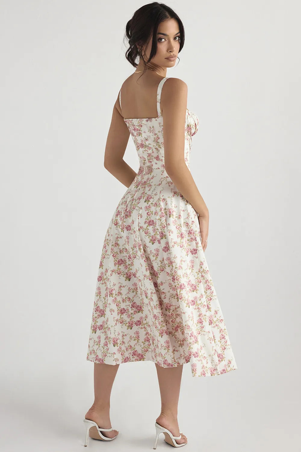 Everly Sweetheart Corset Midi Dress - Red flower