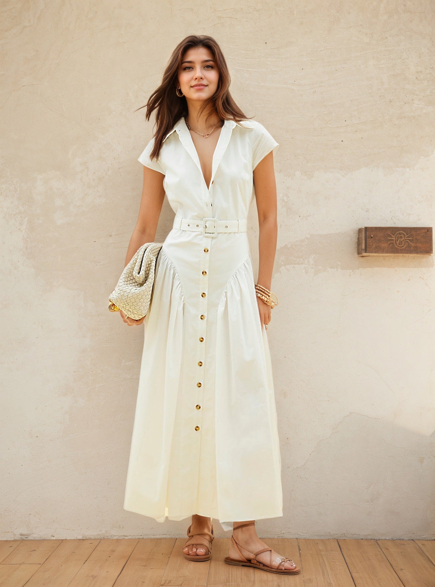 Santorini Breeze Belted Maxi Dress