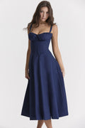Everly Sweetheart Corset Midi Dress - Dark Blue