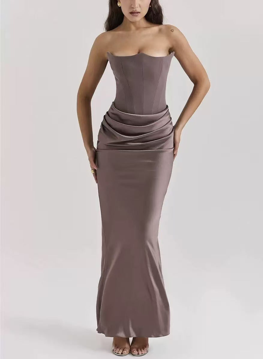 Moonlit Elegance Strapless Satin Maxi Dress