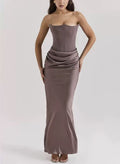 Moonlit Elegance Strapless Satin Maxi Dress