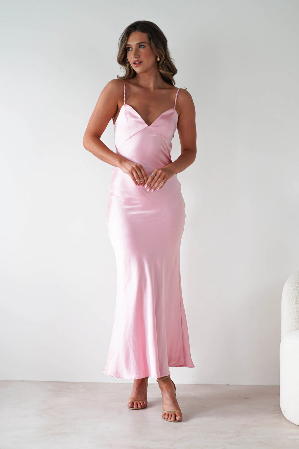 Rosalie Satin Slip Maxi Dress - Blush Pink