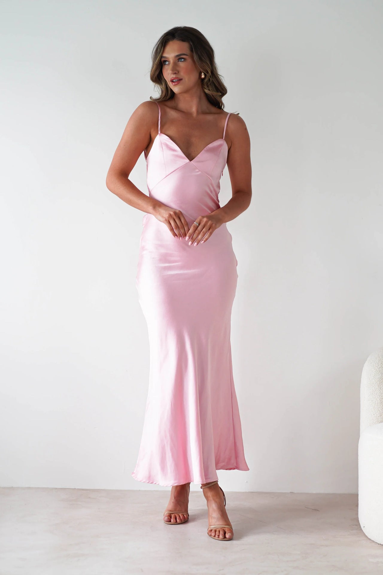 Rosalie Satin Slip Maxi Dress - Blush Pink