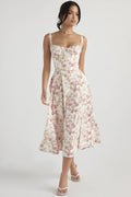 Everly Sweetheart Corset Midi Dress - Red flower