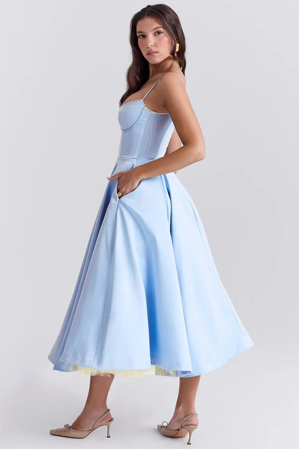 Waistband Sexy Space Girl Midi Dress - Blue