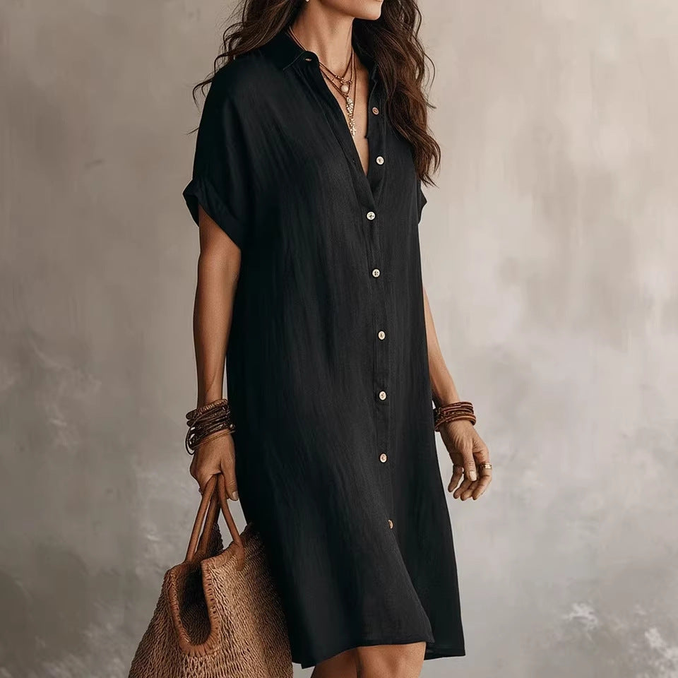 Harper Relaxed Button-Front Midi Dress