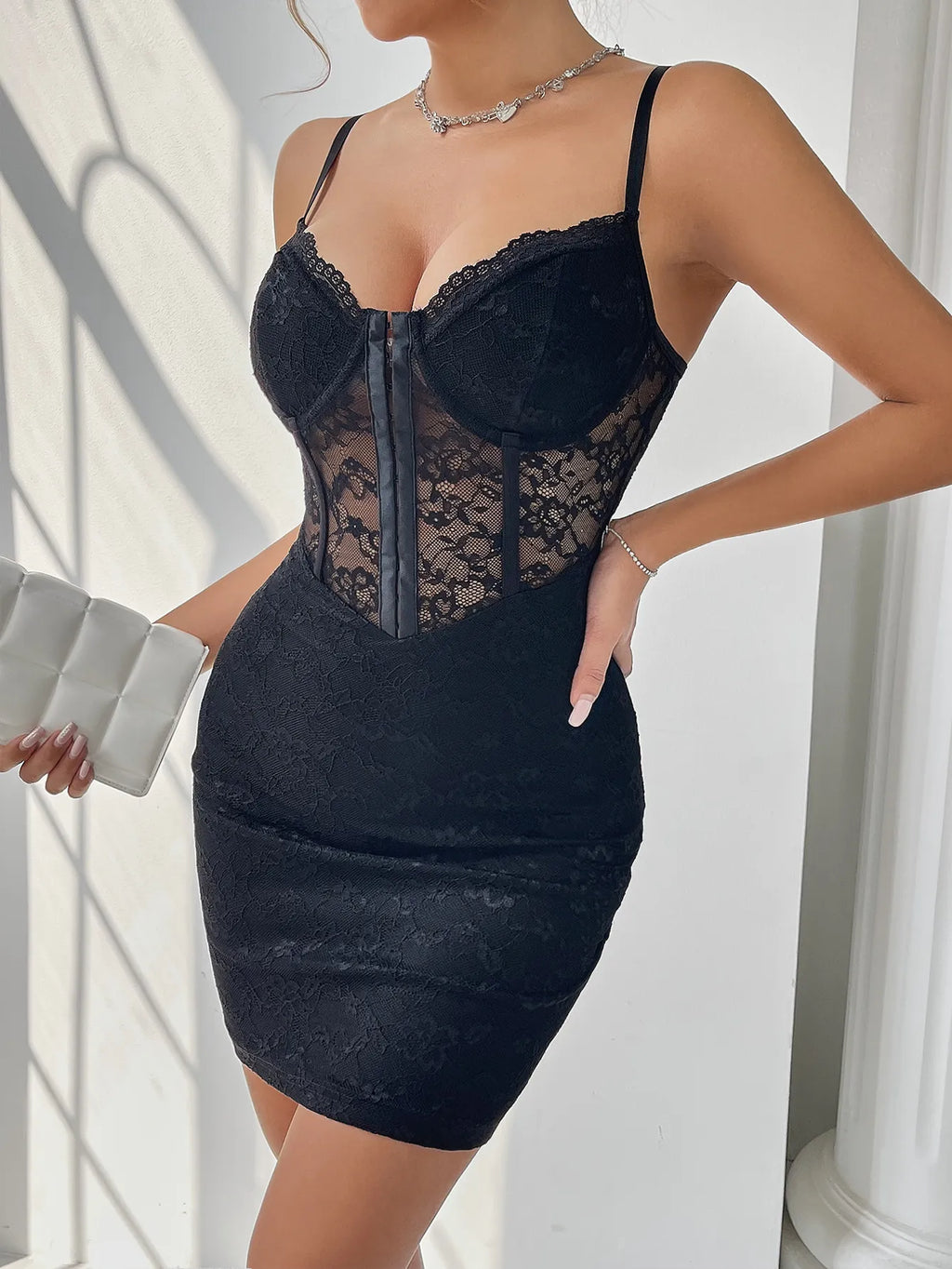 Midnight Allure Lace Corset Mini Dress - Black