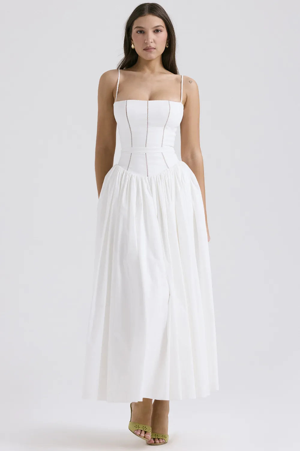 Celeste Corset Midi Dress - White